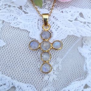 Rainbow Moonstone Cross in 24k Gold Vermeil